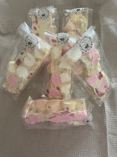 White Chocolate Rocky Road with Freeze Dried Berries and Macadamias