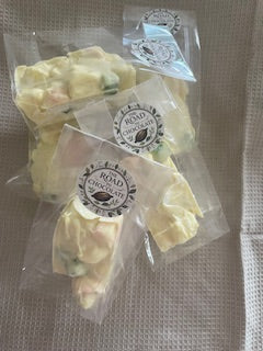 White Chocolate Rocky Road with Red and Green Licorice mini bars